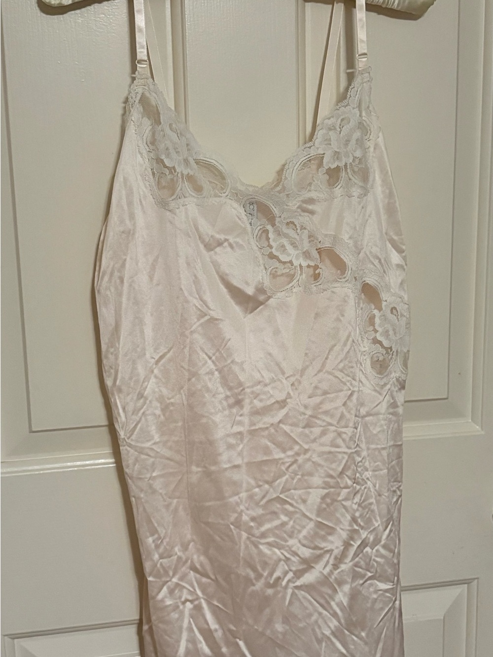 VTG 80s Ashley Taylor Lace Trim Satin Chemise Slip Camisole pale pink M